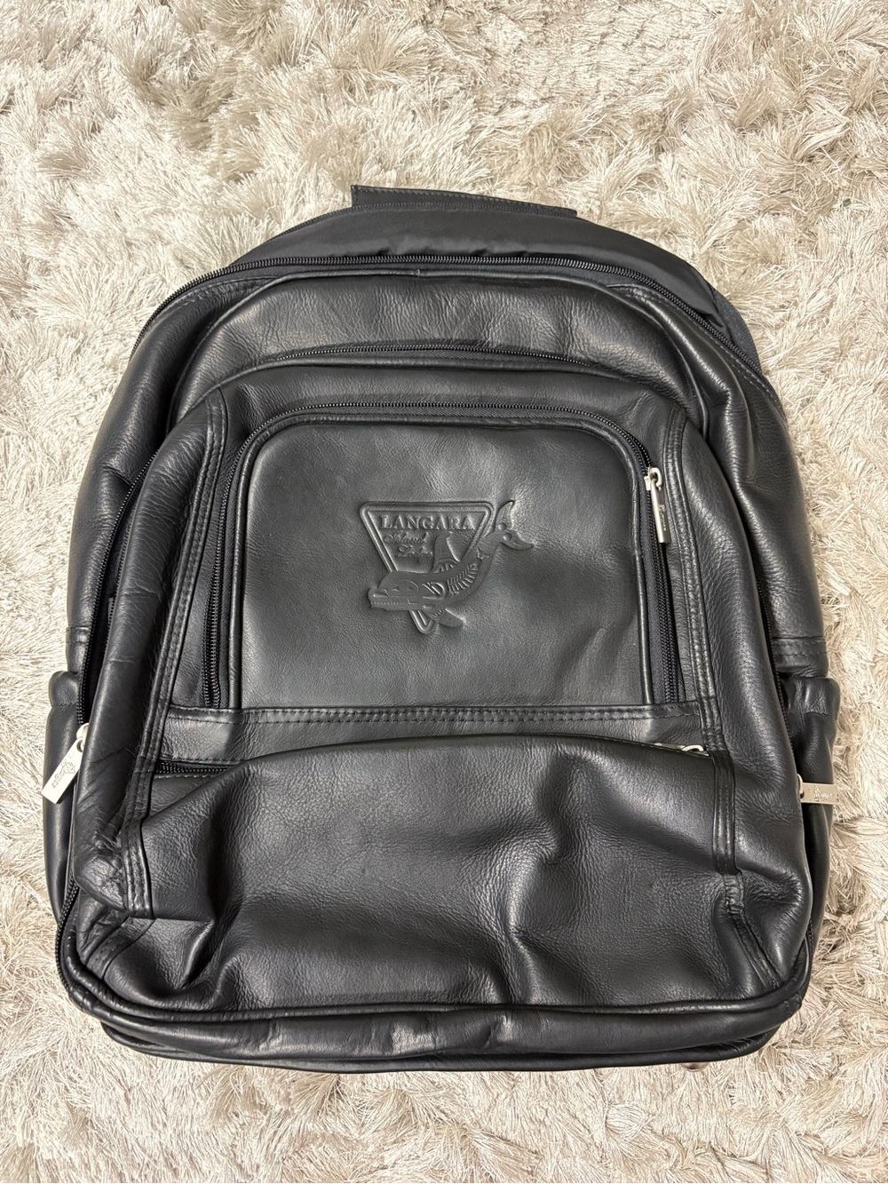 Langara Island Lodge Black Leather Laptop Backpack
